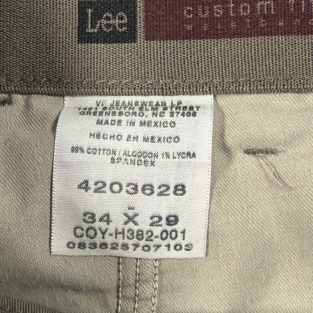 Lee Khaki Pants Men's 34X29 Tan Flat Front Custom Fit Flex Waist - Picture 7 of 10
